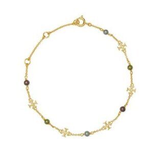 both TORY BURCH Kira Multi Pearl Delicate Chain Bracelet